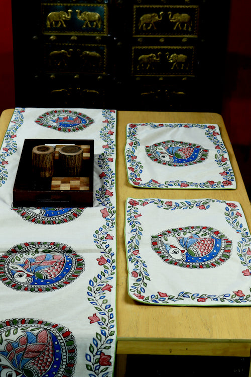Madhubani Handpainted Chanderi Table Runner