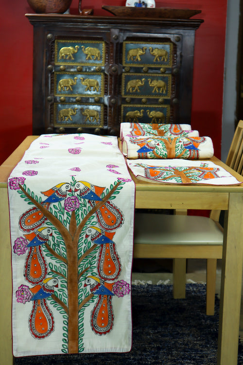 Madhubani Handpainted Chanderi Table Runner