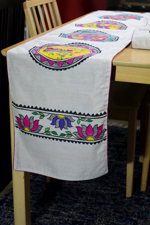 Madhubani Handpainted Chanderi Table Runner
