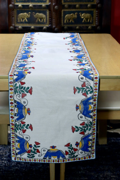 Madhubani Handpainted Chanderi Table Runner