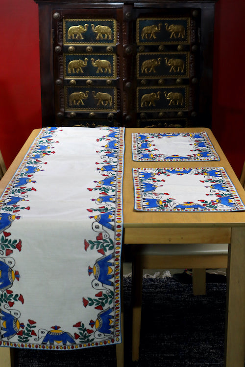 Madhubani Handpainted Chanderi Table Runner