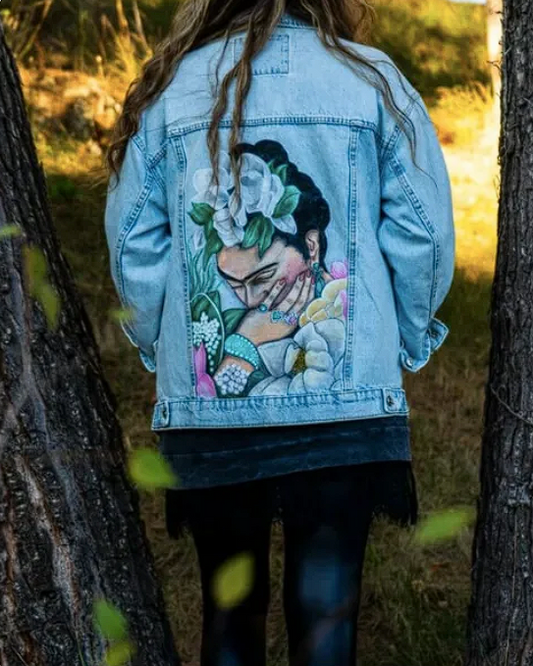 Feminine Grace: Customised Handpainted Lady Unisex Denim Jacket