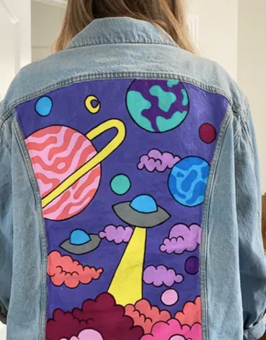 Cosmic Odyssey: Handpainted Unisex Denim Jacket