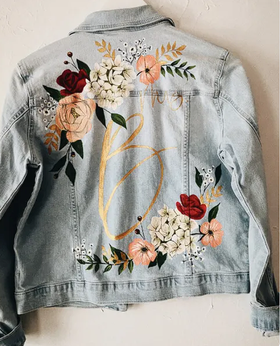 Handpainted Denim Jacket With Blooms