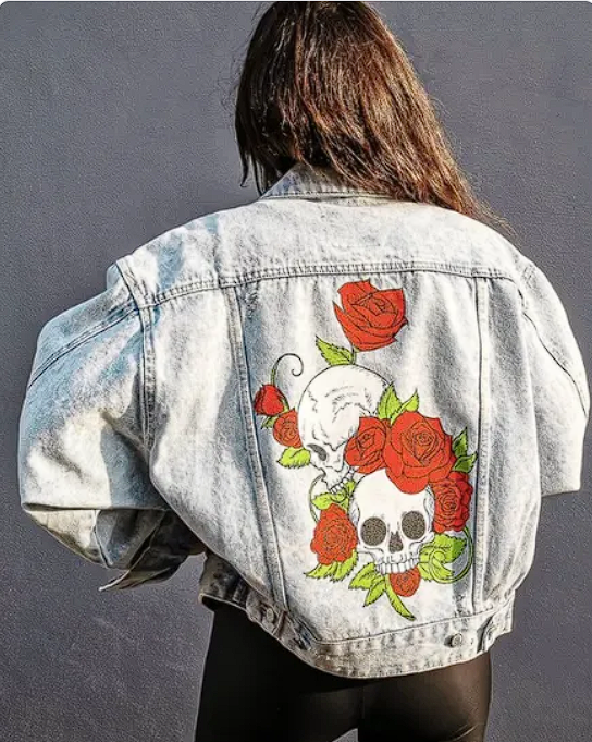 Skull & Roses : Unisex Handpainted Denim Jacket