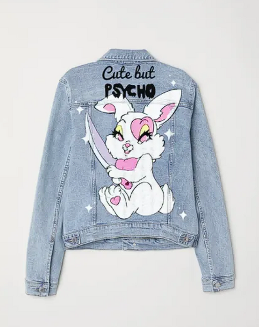 Sweetly Psycho: Handpainted Unisex Denim Jacket