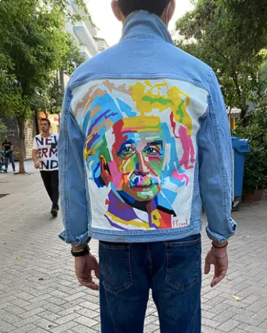 Einstein : Handpainted Customised Denim Jacket