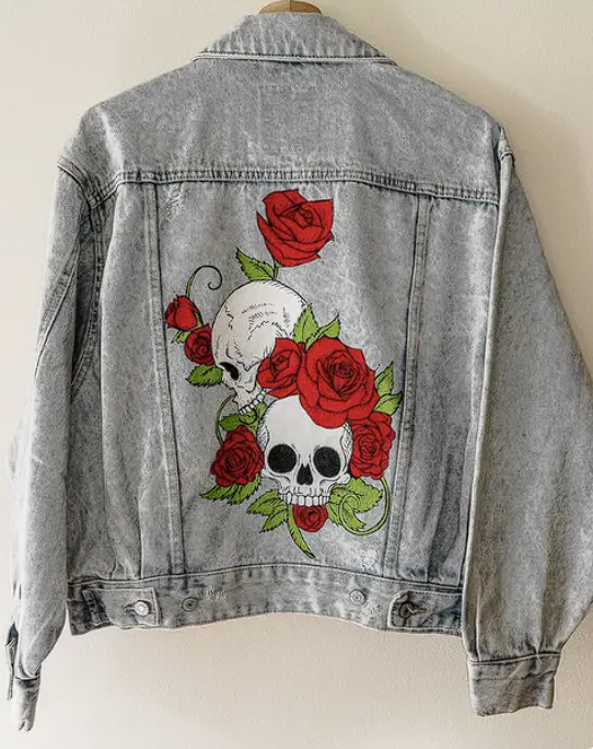 Skull & Roses : Unisex Handpainted Denim Jacket