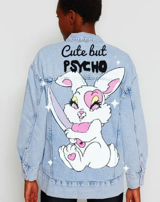 Sweetly Psycho: Handpainted Unisex Denim Jacket