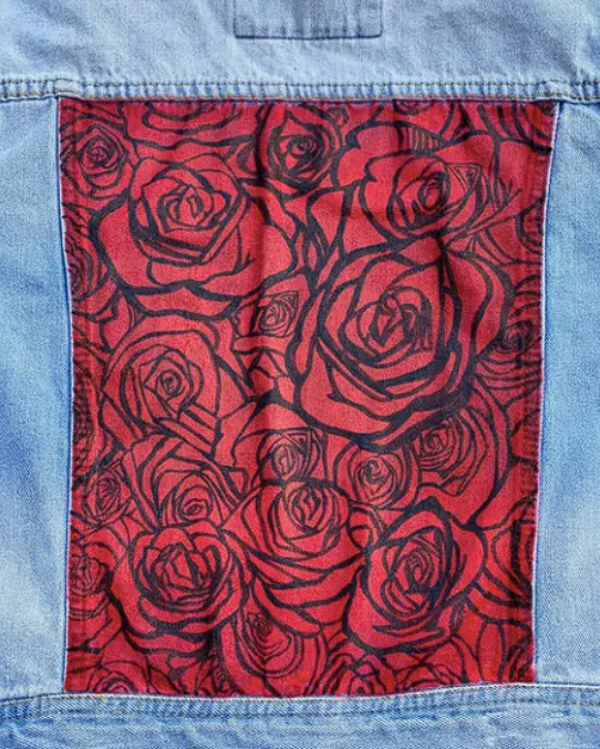 Rose Garden Delight: Handpainted Rose Denim Jacket