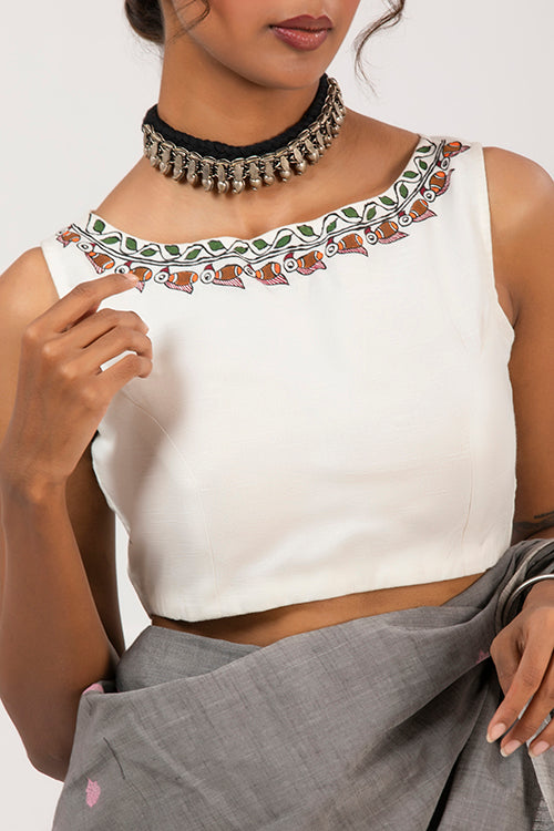 "Gulmohar Goonj" Handpainted Blouse