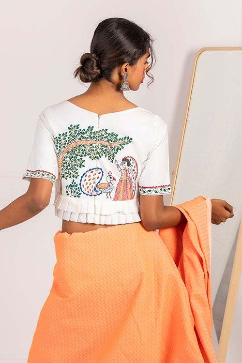 "Mayur Udyan" Handpainted Madhubani Blouse