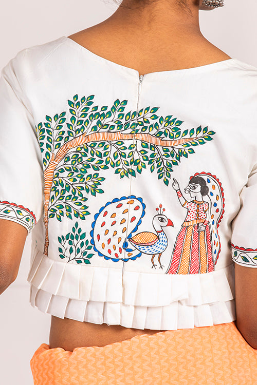 "Mayur Udyan" Handpainted Madhubani Blouse