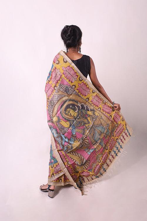 Kalamkari Hand-Painted Handloom Tussar Silk Saree