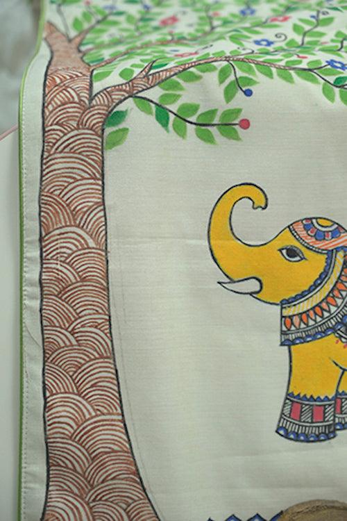 Chanderi Silk Handpainted Elephant Table Runner