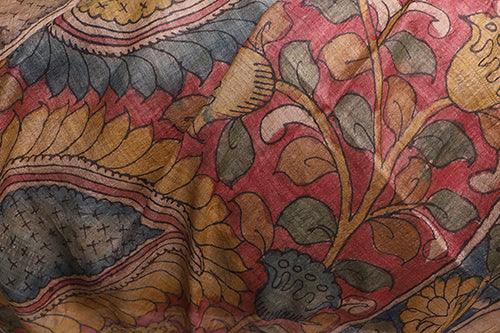 Kalamkari Hand-Painted Maheshwari Silk Saree