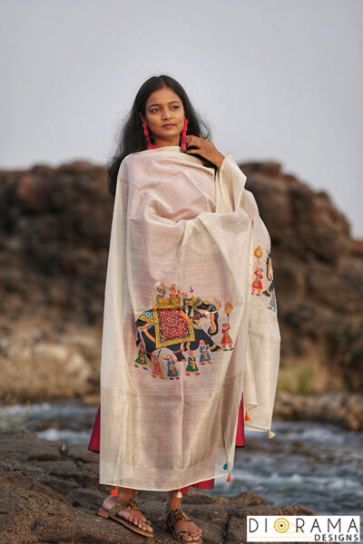 Pichwai Chanderi Silk Hand Painted Dupatta