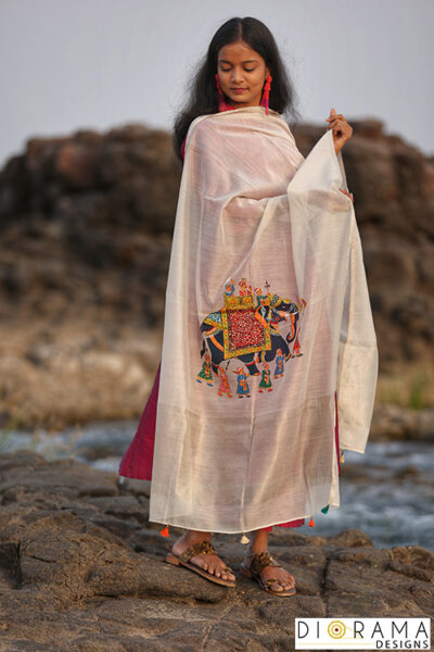 Pichwai Chanderi Silk Hand Painted Dupatta