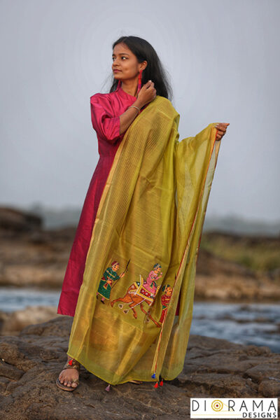 Pichwai Chanderi Silk Hand Painted Dupatta