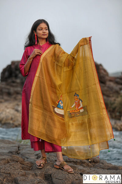 Pichwai Chanderi Silk Hand Painted Dupatta