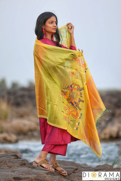 Pichwai Chanderi Silk Hand Painted Dupatta