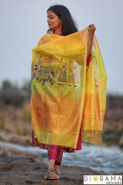 Pichwai Chanderi Silk Hand Painted Dupatta