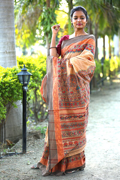 Cotton Hand painted Madhubani Saree