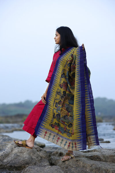 Kalamkari Handpainted Tribal Life Dupatta