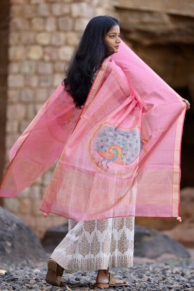 Pichwai Chanderi Silk Hand Painted Dupatta