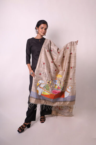 Pattachitra Hand-painted Munga Silk Dupatta