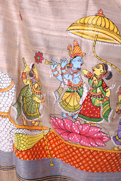 Pattachitra Hand-painted Munga Silk Dupatta