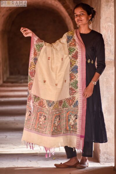 Madhubani Hand-painted Cotton Dupatta