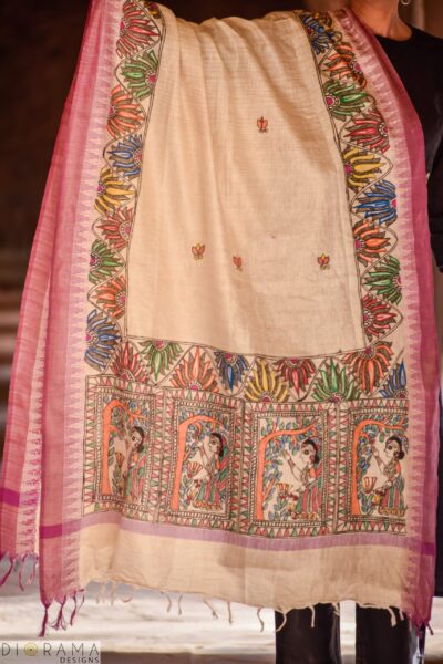 Madhubani Hand-painted Cotton Dupatta