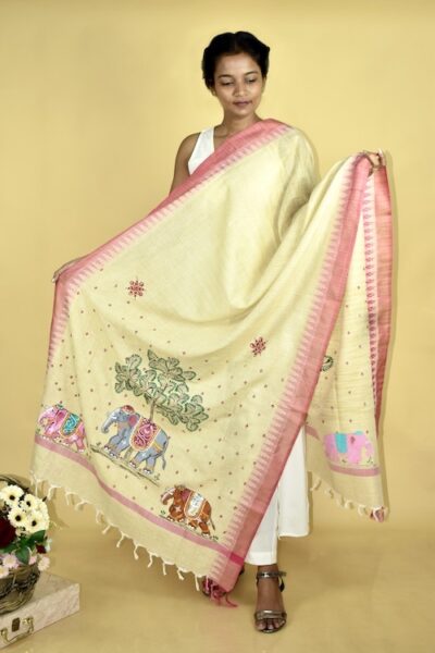 Pattachitra Handpainted GajGamini Cotton Dupatta