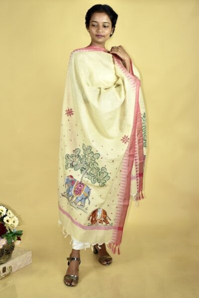 Pattachitra Handpainted GajGamini Cotton Dupatta