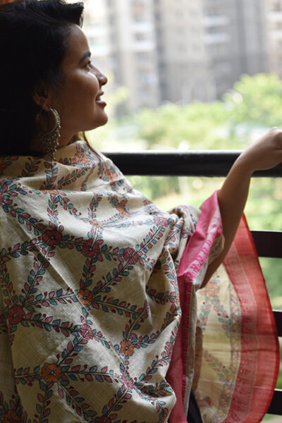 Madhubani Hand-painted Cotton Dupatta