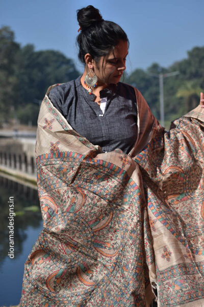 Madhubani Hand-painted Tussar Silk Dupatta