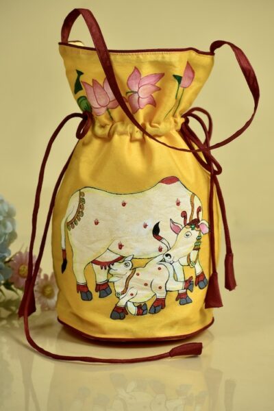 “Pichwai Cow” Silk Handpainted Potli