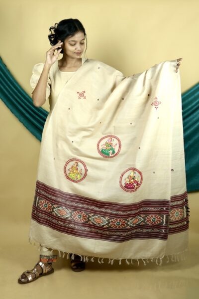 Pattachitra Ikkat Handpainted Dupatta