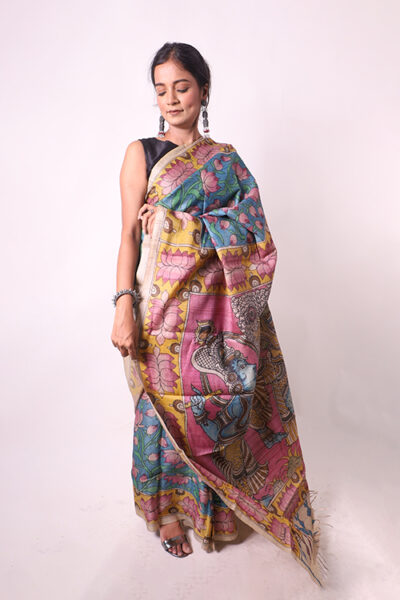 Kalamkari Hand-Painted Handloom Tussar Silk Saree