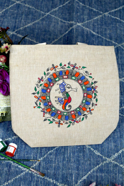 Nature’s Palette Handpainted Cotton Jute Tote Bag