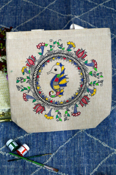 Harmony Handpainted Cotton Jute Tote Bag