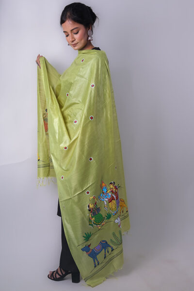 Pattachitra Hand-painted Munga Silk Dupatta