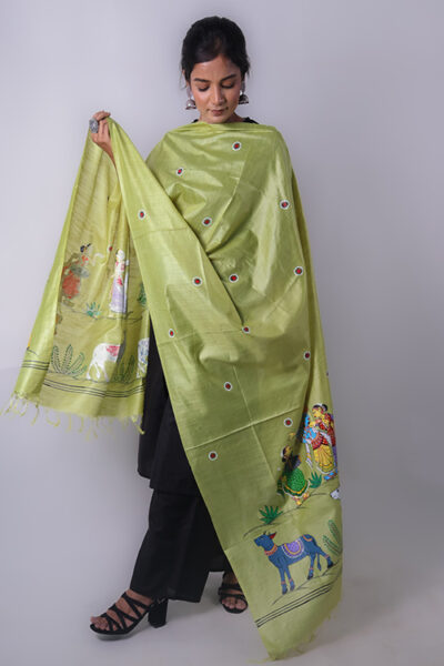 Pattachitra Hand-painted Munga Silk Dupatta