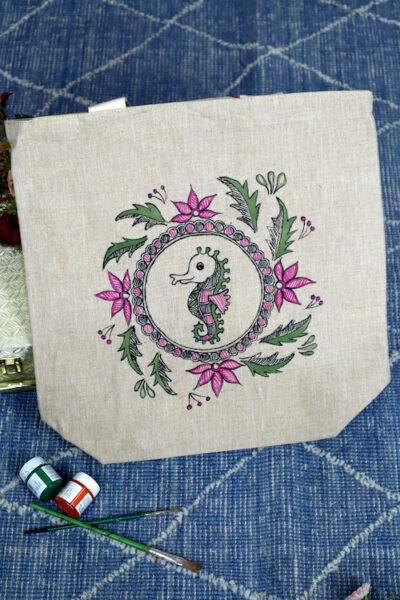 Handpainted Heirloom Handpainted Cotton Jute Tote Bag