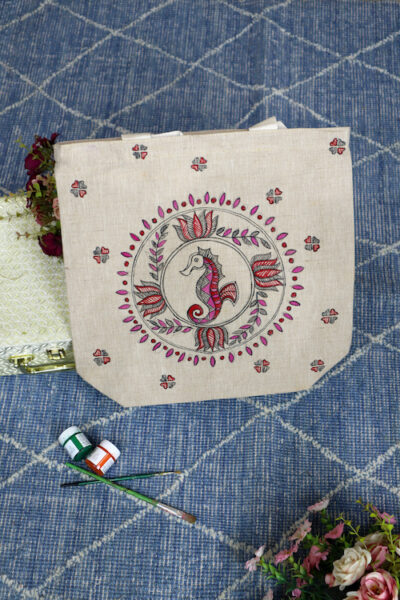 Cultural Chronicles Handpainted Cotton Jute Tote Bag