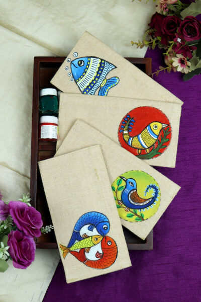 Jute Hanpainted Pisces Envelope – Set of 4