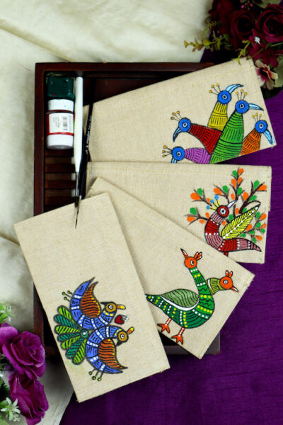 Jute Hanpainted Enchanting Gond Envelope – Set of 4