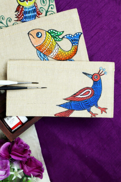 Jute Hanpainted Gond Safari Envelope – Set of 4