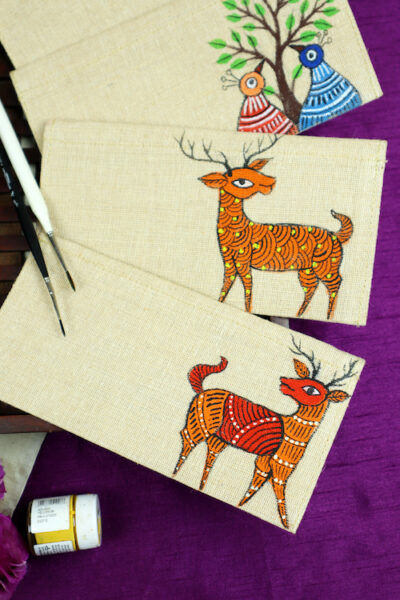 Jute Hanpainted Gond Wilderness Envelope – Set of 4